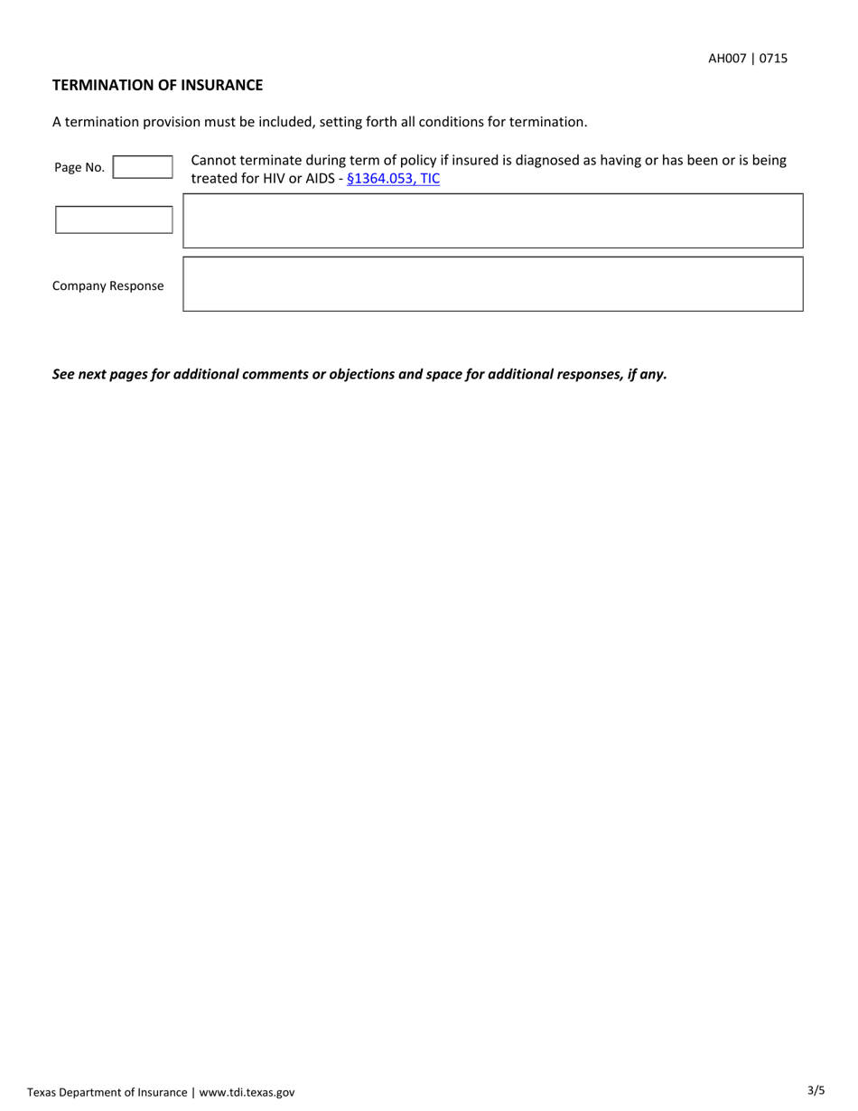 Form AH007 Group Health Disability / Business Overhead Expense Checklist - Texas, Page 3