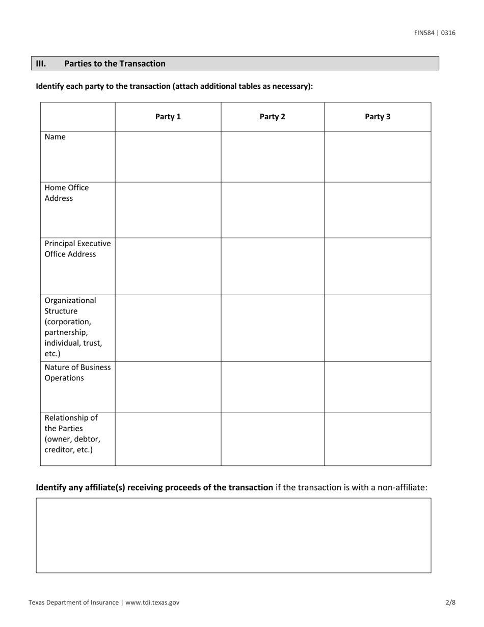 Form FIN584 (D) Prior Notice of a Transaction - Texas, Page 2