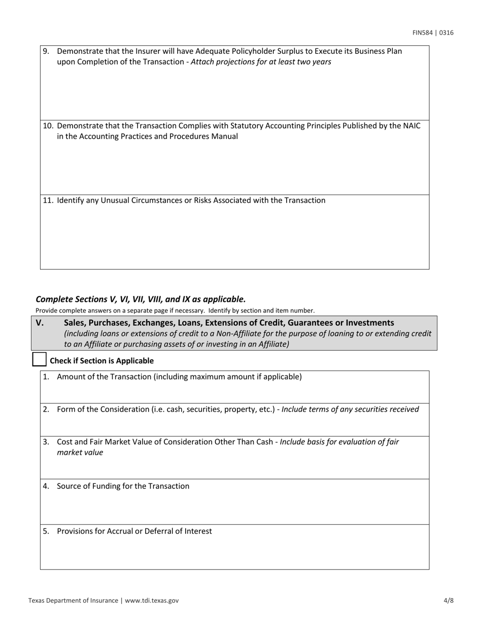 Form FIN584 (D) Prior Notice of a Transaction - Texas, Page 4