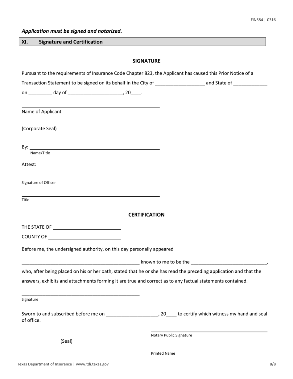 Form FIN584 (D) Prior Notice of a Transaction - Texas, Page 8