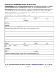 Form FR029 Suspected Insurance Fraud Report - Texas, Page 2