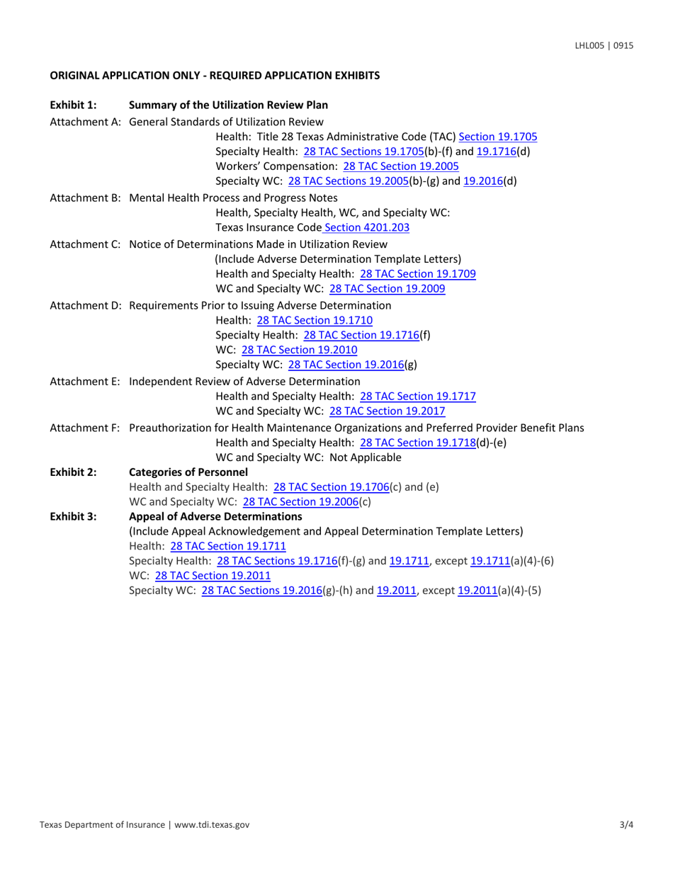 Form LHL005 Utilization Review Agent Application - Texas, Page 3