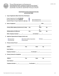 Form LHL006 Independent Review Organization (Iro) Application Form - Texas