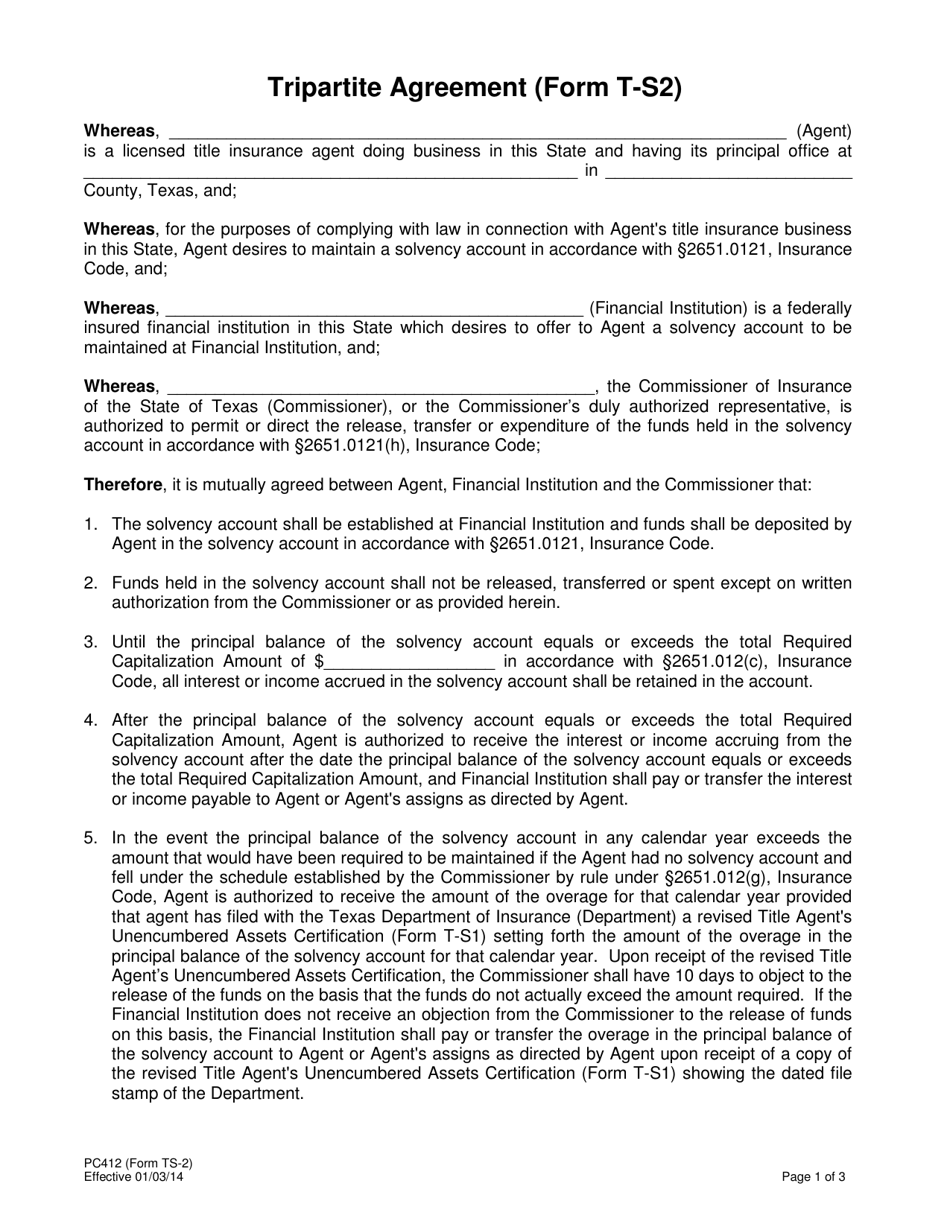 Form T-S2 (PC412) Tripartite Agreement - Texas, Page 1