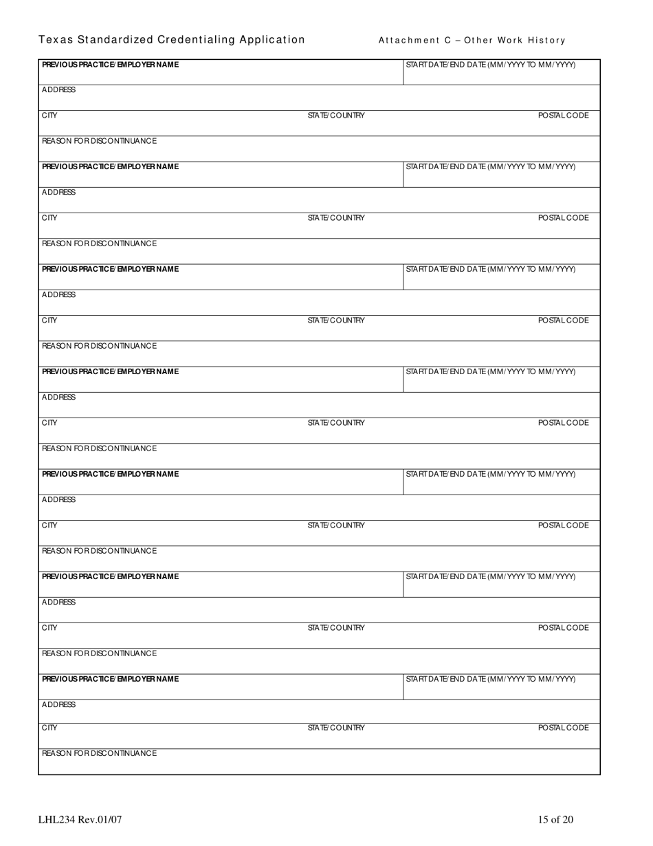 Form LHL234 Texas Standardized Credentialing Application - Texas, Page 15