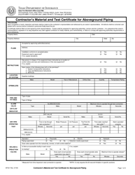 Form SF041 Contractor&#039;s Material and Test Certificate for Aboveground Piping - Texas