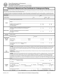 Document preview: Form SF042 Contractor's Material and Test Certificate for Underground Piping - Texas