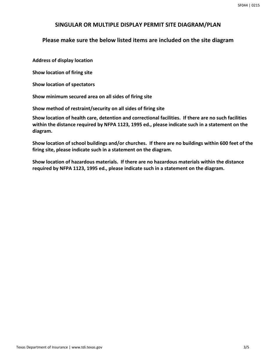 Form SF044 Application for Class B Fireworks (Fireworks 1.3g) Singular or Multiple Display Permit - Texas, Page 3