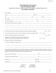 Form SF044 Application for Class B Fireworks (Fireworks 1.3g) Singular or Multiple Display Permit - Texas, Page 4