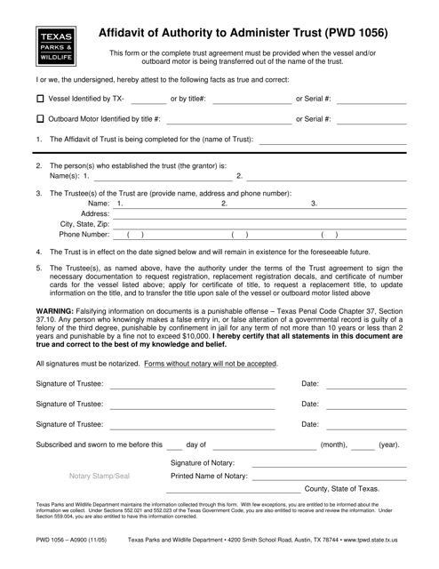 Form PWD1056 Affidavit of Authority to Administer Trust - Texas