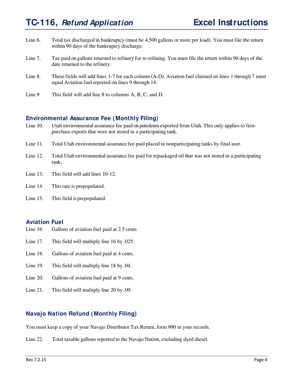 Instructions for Form TC-116 Fuels Tax Refund Application - Utah, Page 4