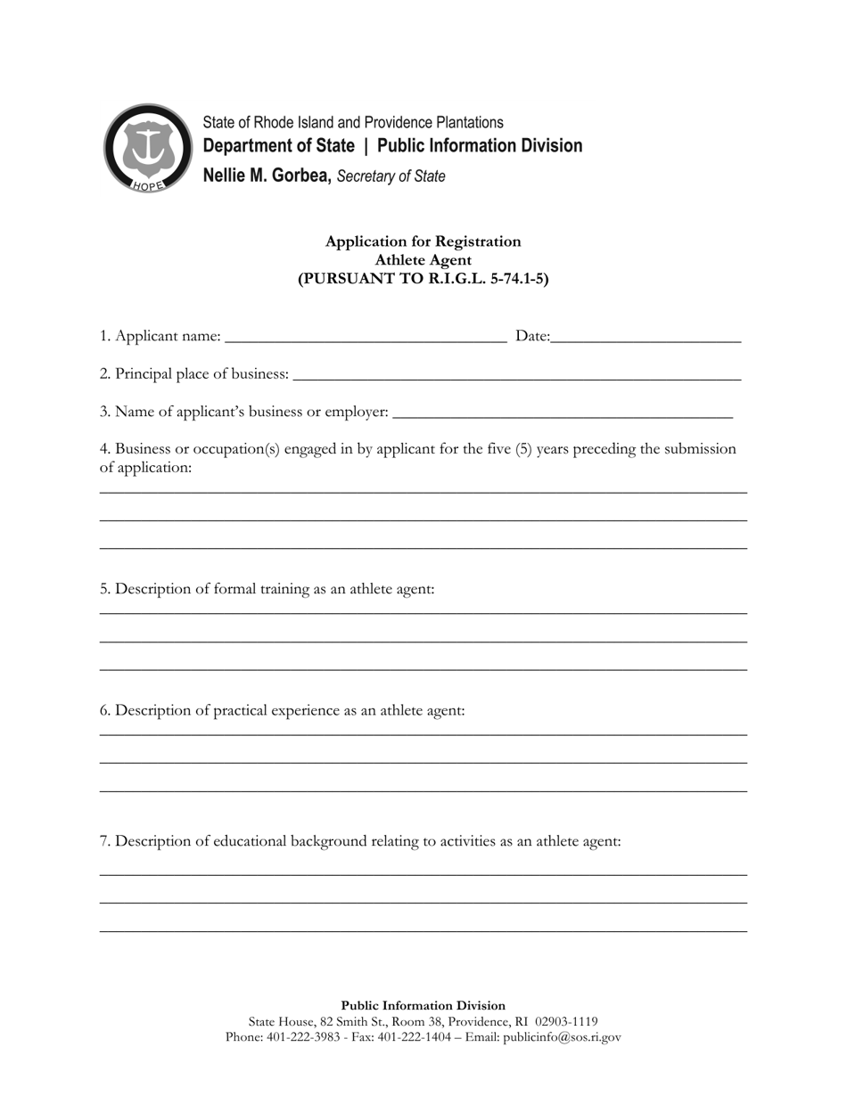 Application for Registration - Athlete Agent - Rhode Island, Page 2
