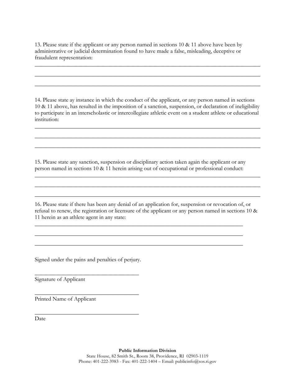 Application for Registration - Athlete Agent - Rhode Island, Page 4