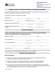 Document preview: DOH Form 422-096 Adoptee Consent or Refusal of Release of Identifying Information - Washington