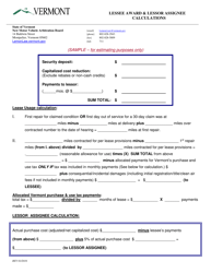 Document preview: Sample Lessee Award & Lessor Assignee Calculations - Vermont