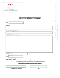Document preview: State Homeland Security Grant Program Request for Special Equipment - South Dakota