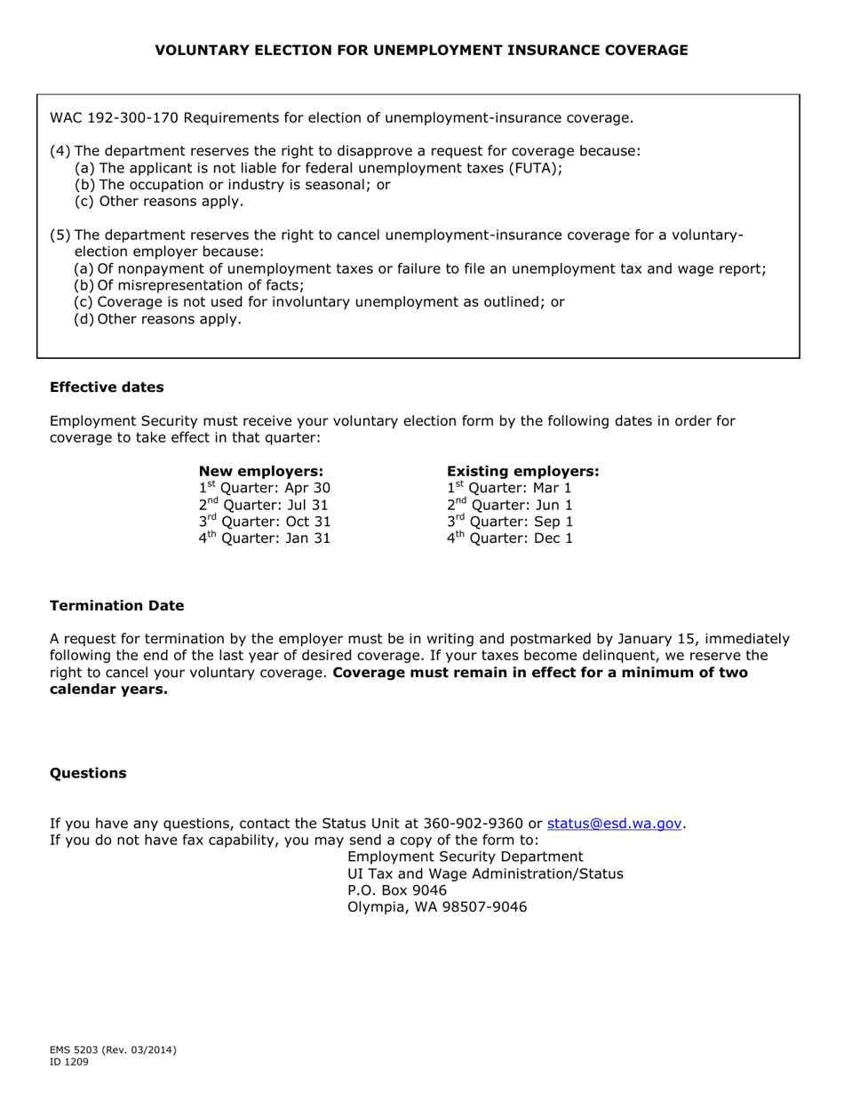 Form EMS5203 Voluntary Election for Unemployment Insurance Coverage - Washington, Page 3