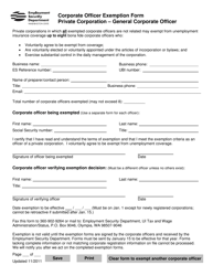 Document preview: Corporate Officer Exemption Form - Private Corporation - General Corporate Officer - Washington