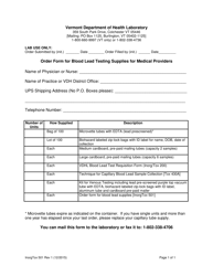 Form Inorg/Tox501 &quot;Order Form for Blood Lead Testing Supplies for Medical Providers&quot; - Vermont