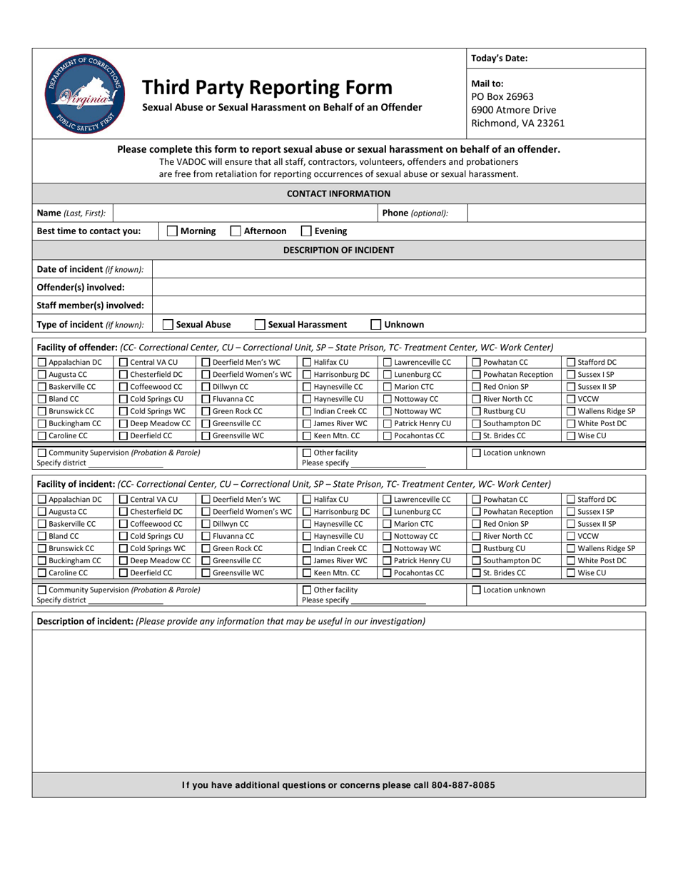 Third Party Reporting Form - Virginia, Page 1