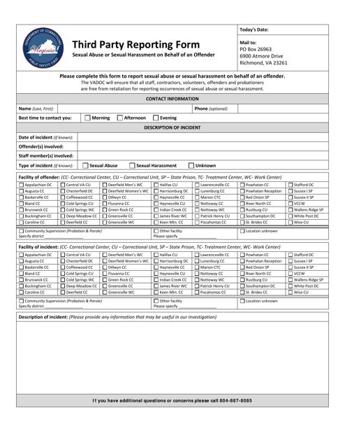 Third Party Reporting Form - Virginia Download Pdf