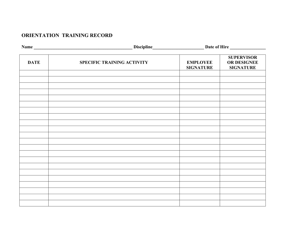 Orientation Training Record Form - Utah, Page 1