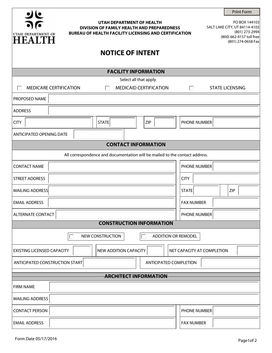 Notice of Intent - Utah, Page 1
