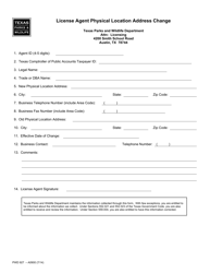 Form PWD927 License Agent Physical Location Address Change - Texas