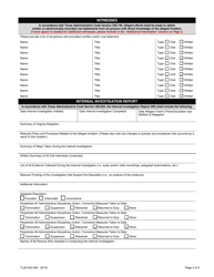 Form TJJD-AID-005 Internal Investigation Report Form - Texas, Page 2