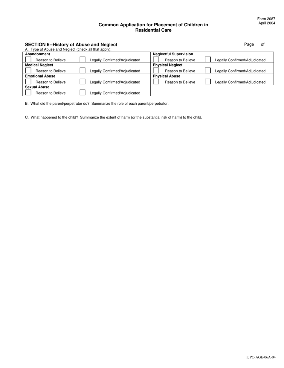 Form TJPC-AGE-06A-04 (2087) Interagency Application for Placement (Iap) - Texas, Page 10