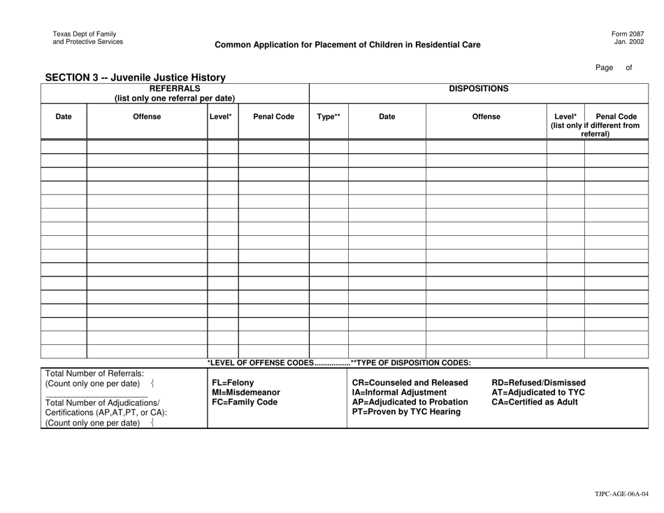 Form TJPC-AGE-06A-04 (2087) Interagency Application for Placement (Iap) - Texas, Page 6