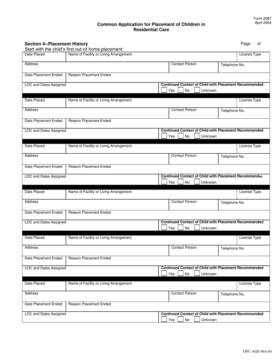 Form TJPC-AGE-06A-04 (2087) Interagency Application for Placement (Iap) - Texas, Page 8