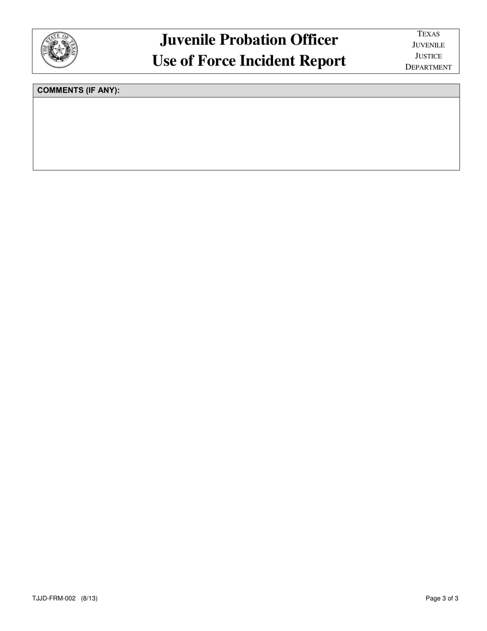 Form TJJD-FRM-002 Juvenile Probation Officer Use of Force Incident Report - Texas, Page 3