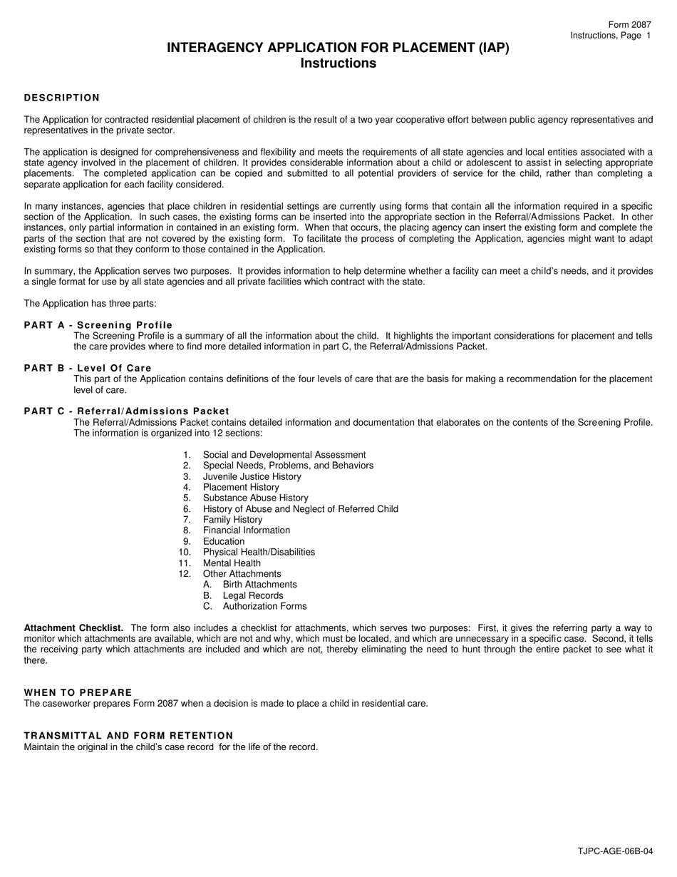 Download Instructions for Form TJPC-AGE-06A-04, 2087 Interagency ...