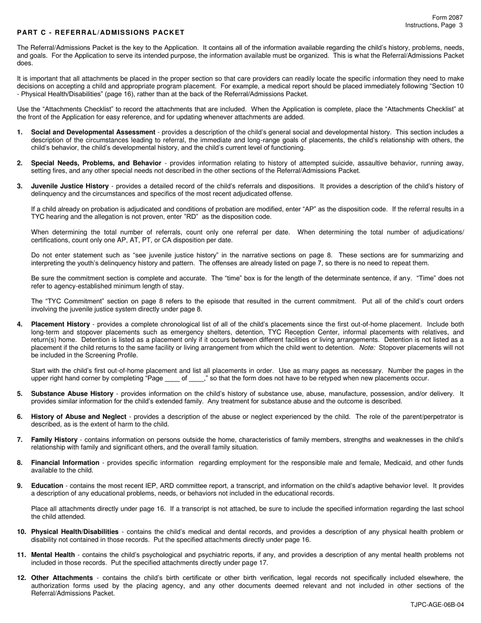 Instructions for Form TJPC-AGE-06A-04, 2087 Interagency Application for Placement (Iap) - Texas, Page 3
