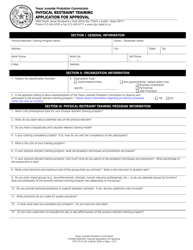 Form TJPC-FS-01-05 Physical Restraint Training Application for Approval - Texas