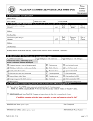 Document preview: Form TJJD-IVE-355 Placement Information/Discharge Form (Pid) - Texas