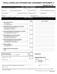 Form RARC-SEX-01-04 Texas Juvenile Sex Offender Risk Assessment Instrument - Texas