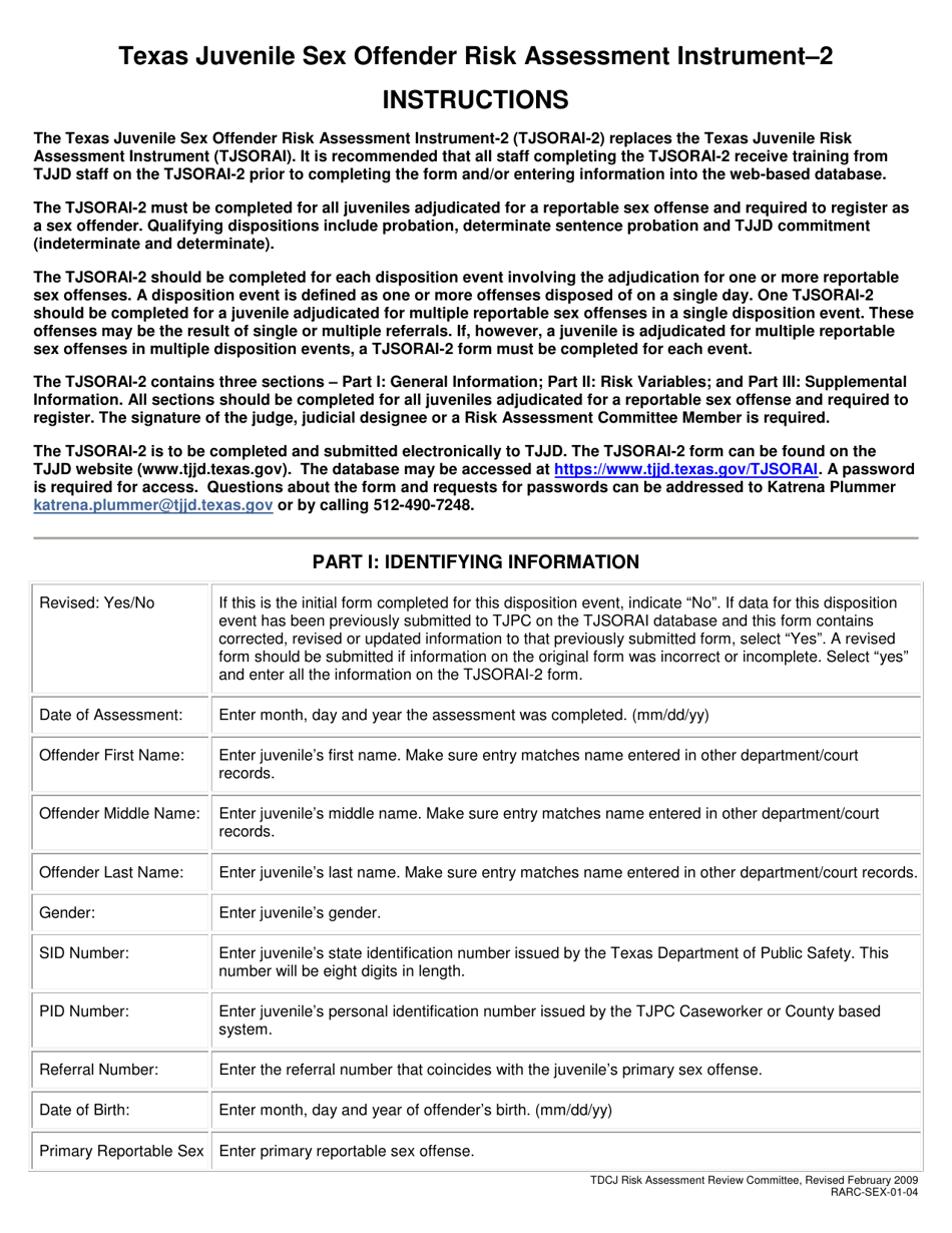Form RARC-SEX-01-04 Texas Juvenile Sex Offender Risk Assessment Instrument - Texas, Page 3