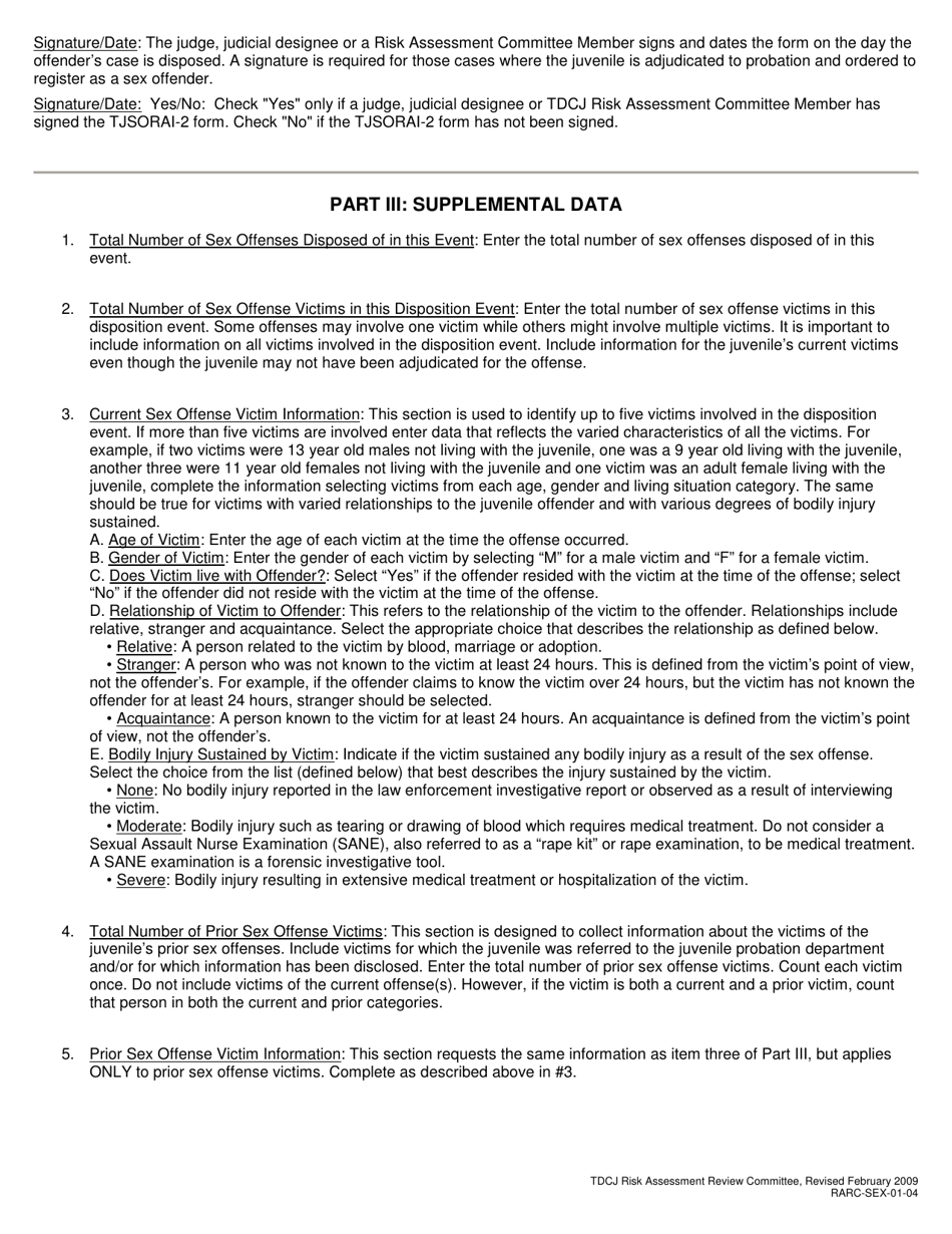 Form RARC-SEX-01-04 Texas Juvenile Sex Offender Risk Assessment Instrument - Texas, Page 6