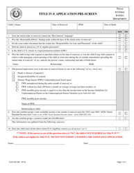 Document preview: Form TJJD-IVE-305 Title IV-E Application Pre-screen - Texas