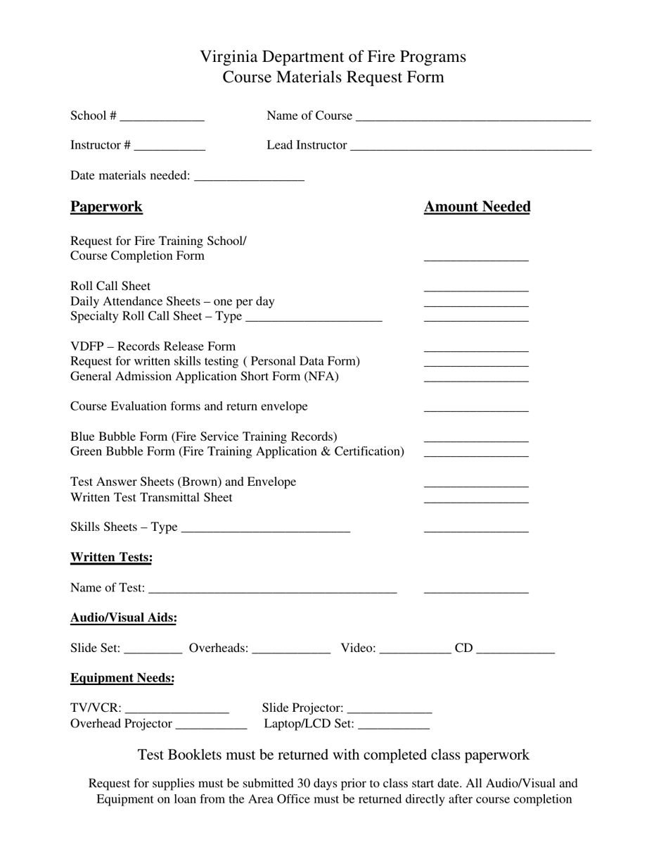 Course Materials Request Form - Virginia, Page 1