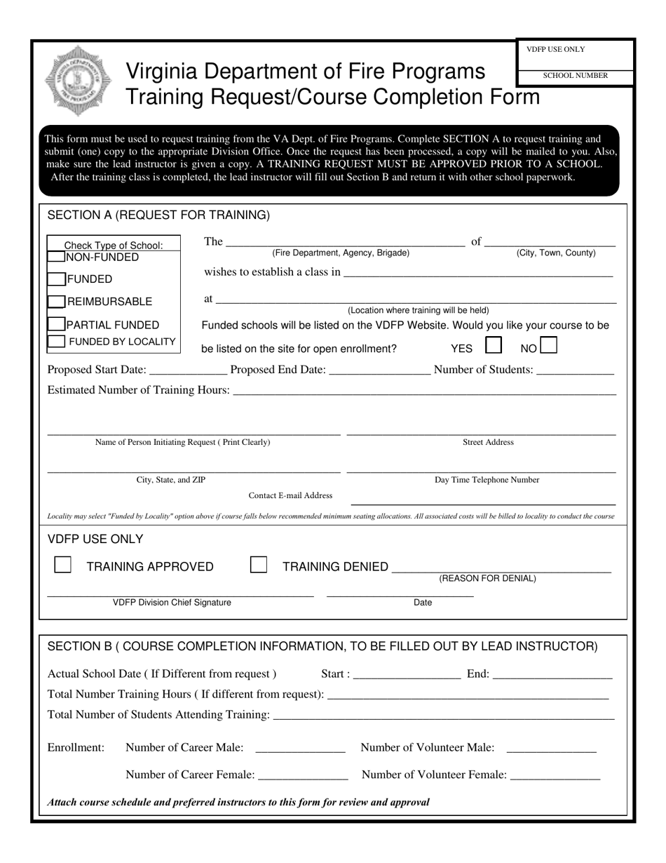 Training Request / Course Completion Form - Virginia, Page 1