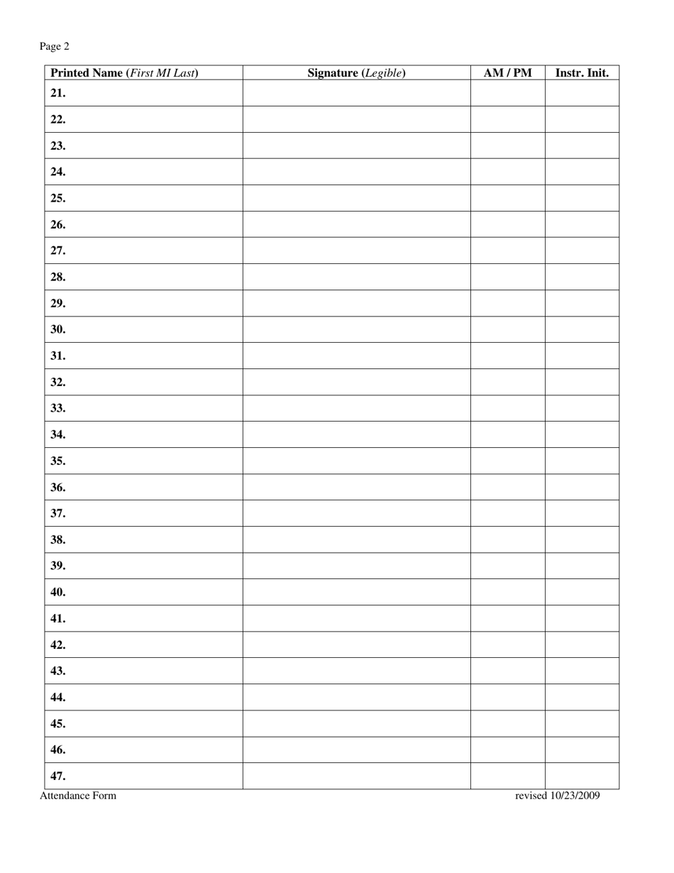 Daily Attendance Sheet - Virginia, Page 2