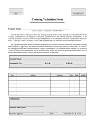 &quot;Training Validation Form&quot; - Virginia