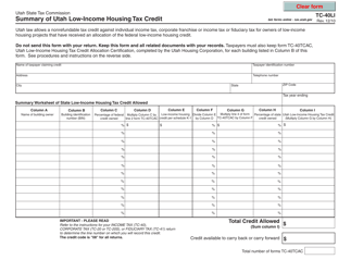 Document preview: Form TC-40LI Summary of Utah Low-Income Housing Tax Credit - Utah