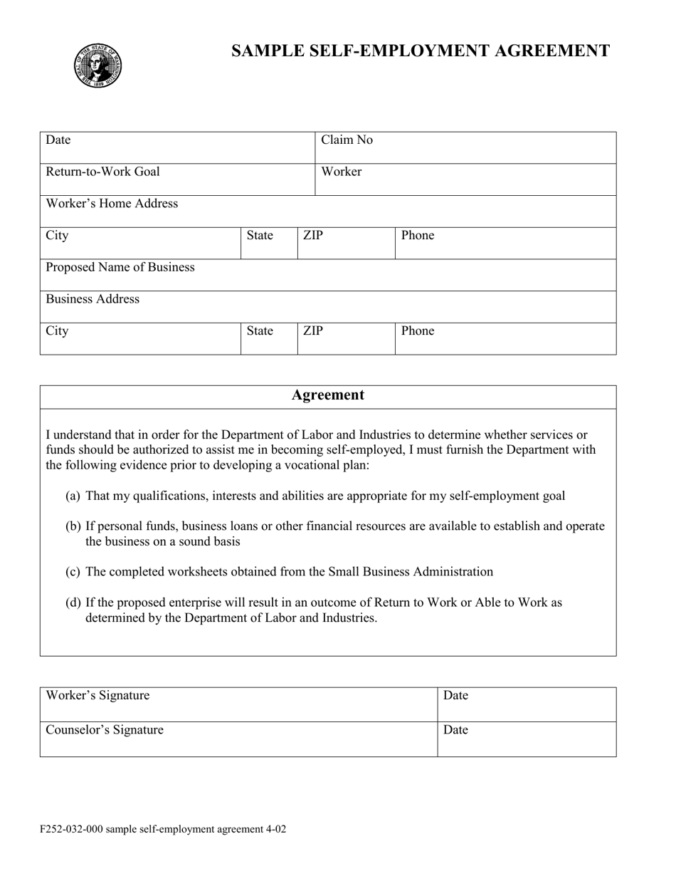 Form F252-032-000 Sample Self-employment Agreement - Washington, Page 1