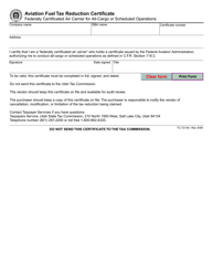 Document preview: Form TC-721AV Aviation Fuel Tax Reduction Certificate - Utah