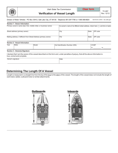 Form TC-897 Verification of Vessel Length - Utah