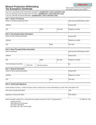 Form TC-889 Mineral Production Withholding Tax Exemption Certificate - Utah